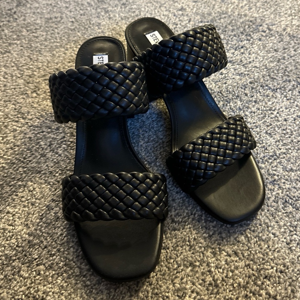 Women's Steve Madden Daphnee Braided Block Heel Sandal Black Size 10